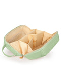 Soimeat Travel Makeup Bag Gift for Women PU Leather Cosmetic Bags Waterproof Toiletry Bag Portable Wide Open Pouch Travel Cosmetic Bag with Divider and Handle Medium Green