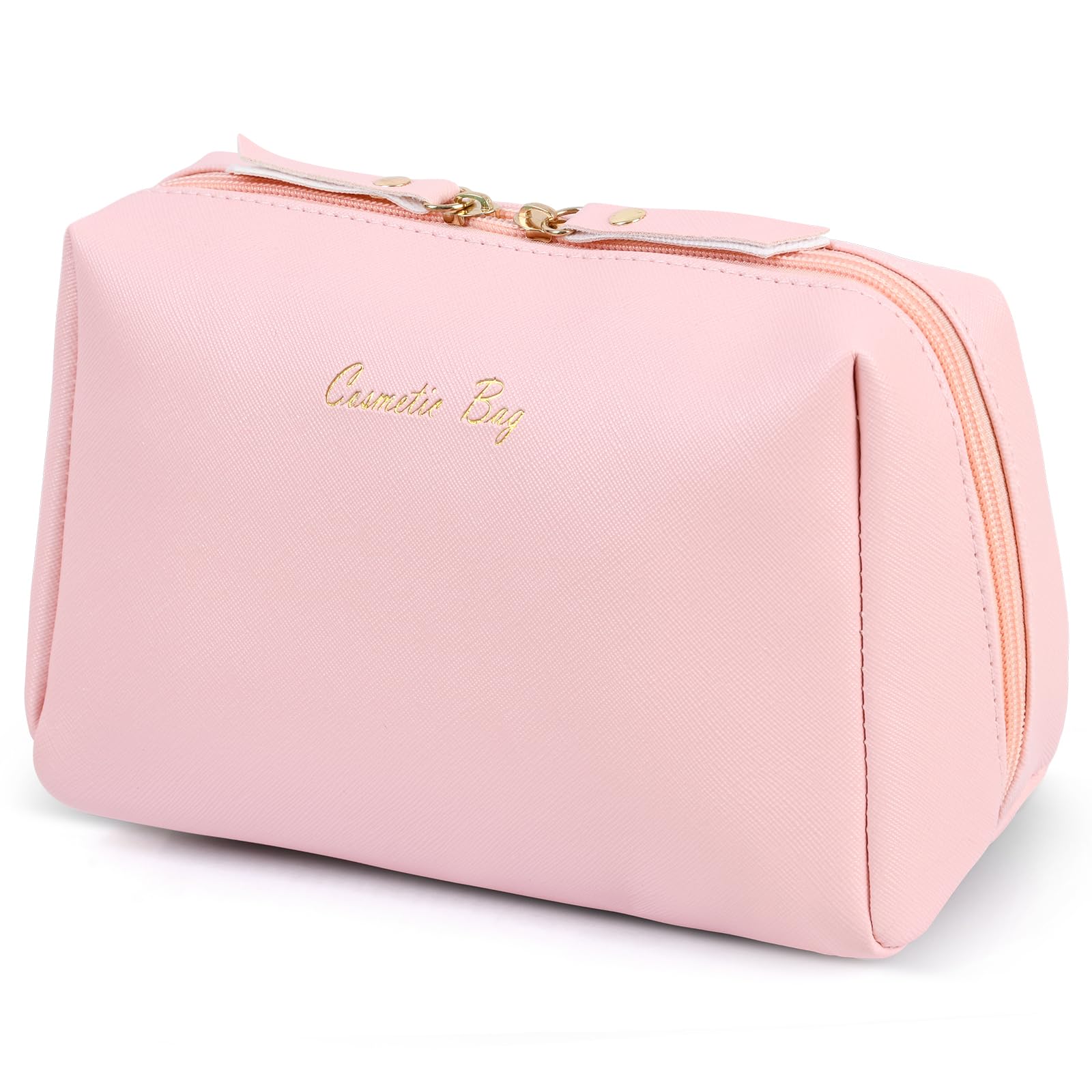 Topwey Makeup Bag Travel Essentials Cosmetic Bags for Women Waterproof Portable Pouch travel toiletry bag with Divider (Pink Large)